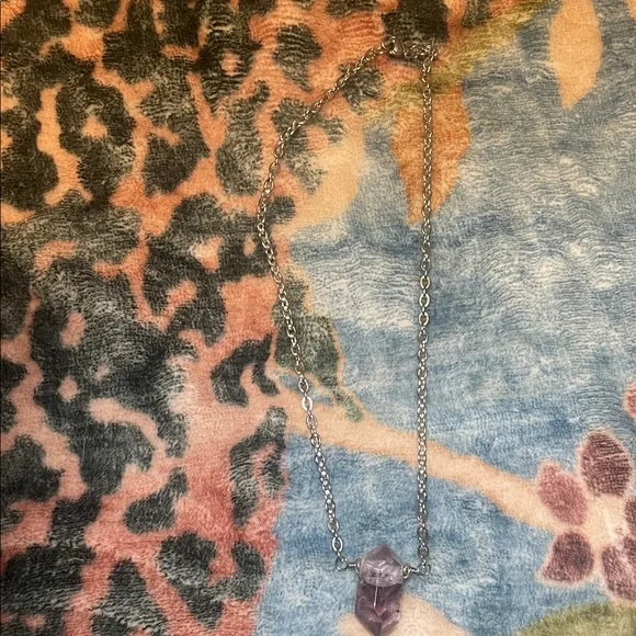 Double Terminated Amethyst Pendant Necklace stainless steel 16 in - Picture 3 of 5